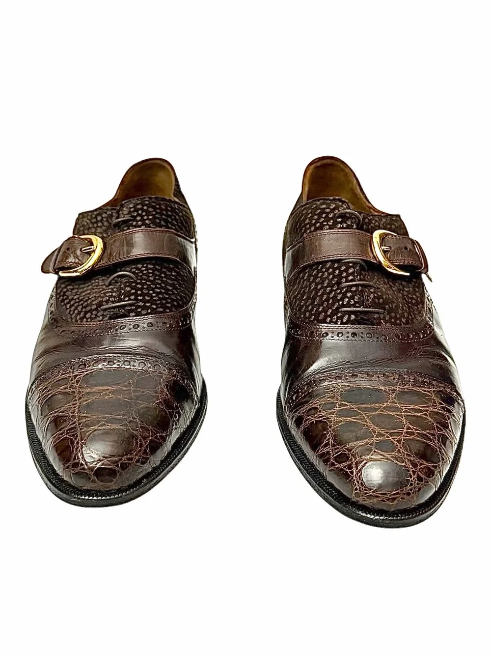 Avventura Exotic Brown Suede & Crocodile Leather Loafers Size 10M Made In Italy